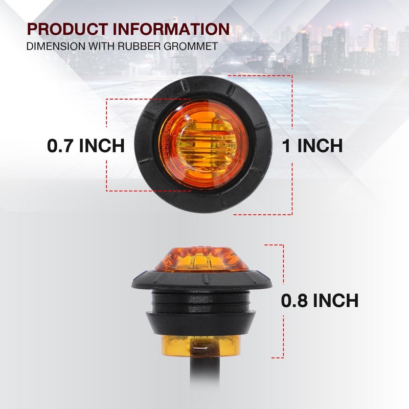 TMH (Pack of 20 3/4 Inch Mount Amber LED Clearance Bullet Marker lights, Side LED marker lights for trailer Truck RV Car Bus Van - Image 5